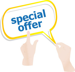 hands holding abstract cloud with special offer word
