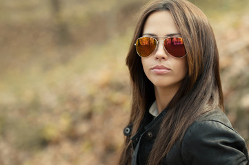 Closeup of a beautiful woman in sunglasses