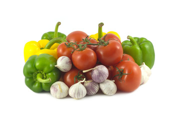 Lot of assorted ripe vegetables isolated on white close up