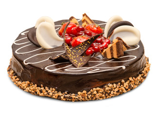 Chocolate cake isolated on white background - 58226029