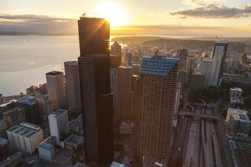 Aerial Photo City Skyline, Seattle, Washington, USA