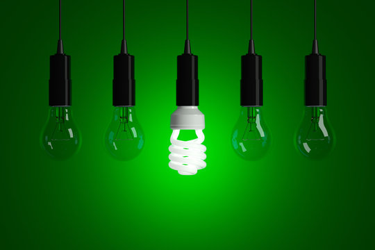 Light bulbs on a green background