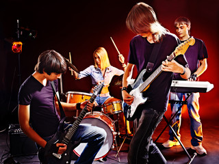 Group people playing  guitar.