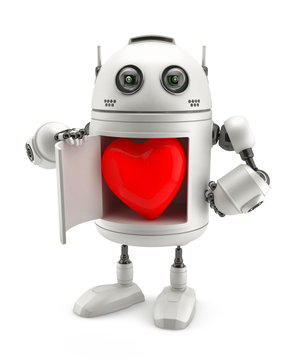 Cute robot with red heart