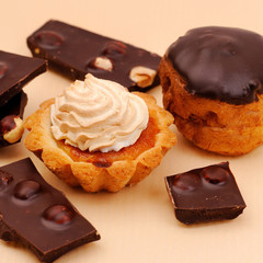 Cakes and chocolate.