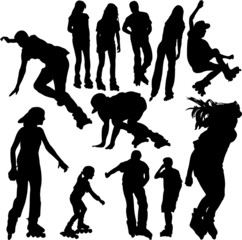 rollerskating silhouettes 1 - vector