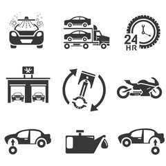 automotive icons, car parts and garage icons