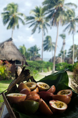 Tropical food served outdoor in Aitutaki Lagoon Cook Islands