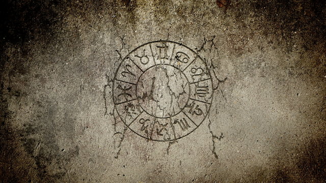 Zodiac wheel on a stone wall, animation