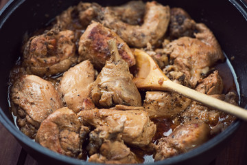 Chahohbili: traditional Georgian chicken ragout, close-up