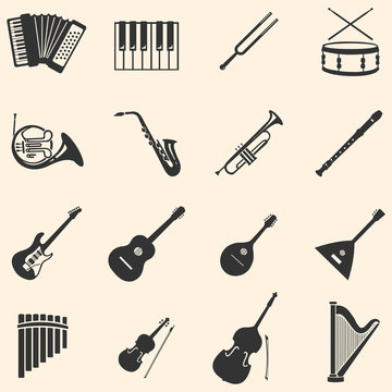 vector set of 16  musical instruments icons