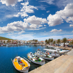 Fototapeta na wymiar Fornells Port in Menorca marina boats Balearic islands