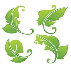 Fototapeta premium natural beauty, girl and green leaves