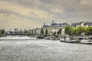 Boats on Seine River in Paris, France
