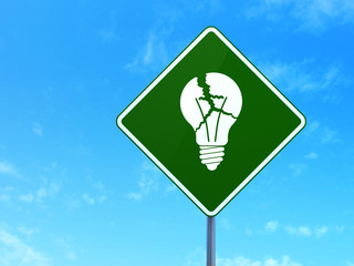 Business concept: Light Bulb on road sign background
