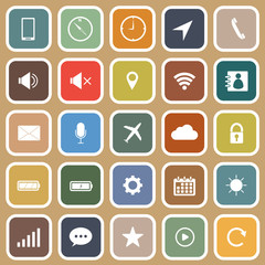 Mobile phone flat icons on brown background