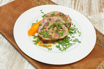 Spiced Veal Roulade. Meat roulade with bacon stuffed