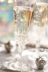 Champagne glasses on celebration table