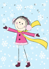 Fototapeta na wymiar Funny girl on winter background
