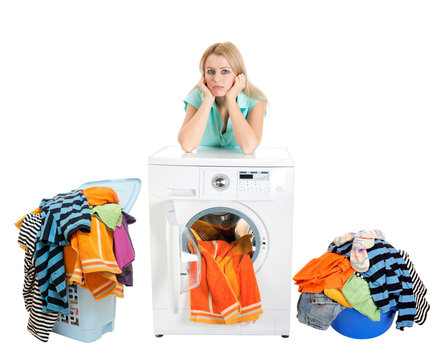 Beautiful Girl And A Washing Machine