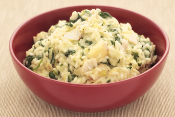 Risotto with haddock, leeks and spinach