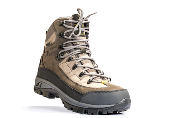 new hiking boots on white background