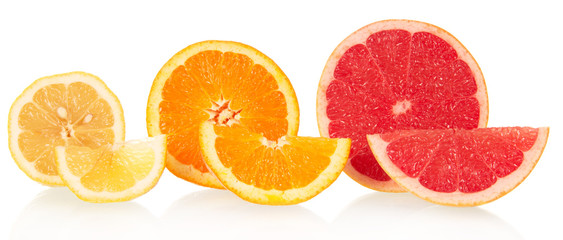 Lemon, orange and grapefruit in a cross-section