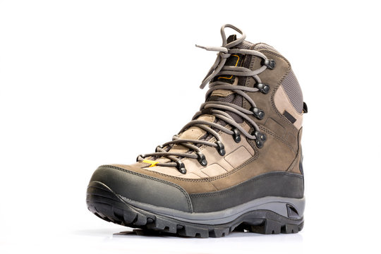 new hiking boots on white background