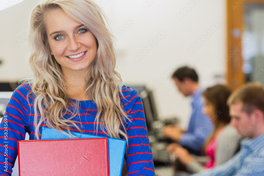 Poster Teacher with students using computers in computer room