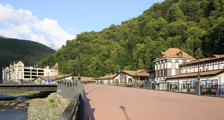 Embankment of Rosa Khutor Alpine Resort. Krasnaya Polyana.