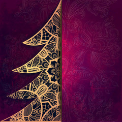 Christmas greeting card with decorative tree from lace.