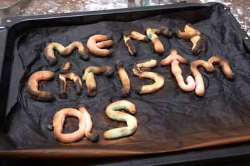 merry christmas cookies in pan