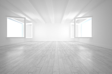 Bright white room with opened windows