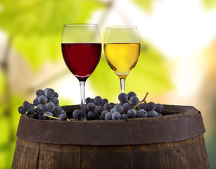 Wine glasses on wooden table