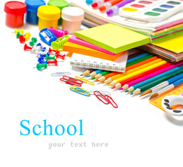 Office and student accessories on a white