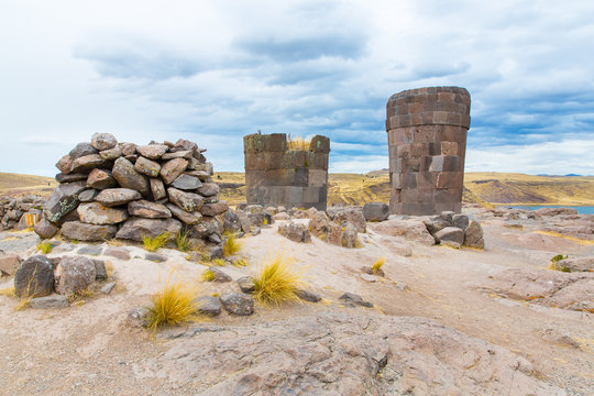 Funerary towers in Sillustani, Peru,South America