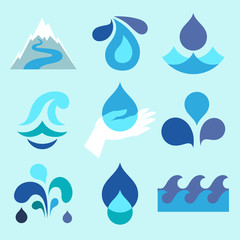 Water drop icons and design elements.