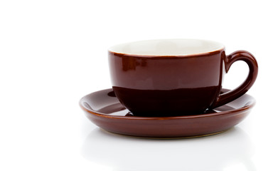 brown cup of tea or coffee on white