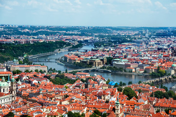Naklejka na ściany i meble Landscape of Prague, aerial view