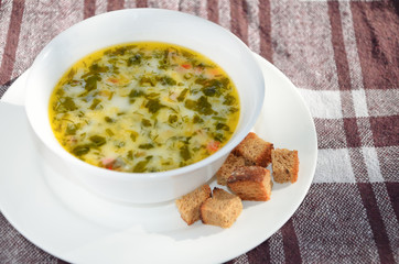 Close up of cheese soup