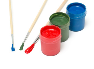 rgb jars of gouache isolated on white background