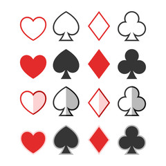 Set of hearts, clubs, spades and dimonds icons, card suit