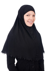 Woman with muslim burqa isolated on white