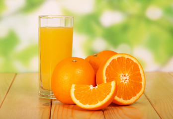Orange juice on a wooden table