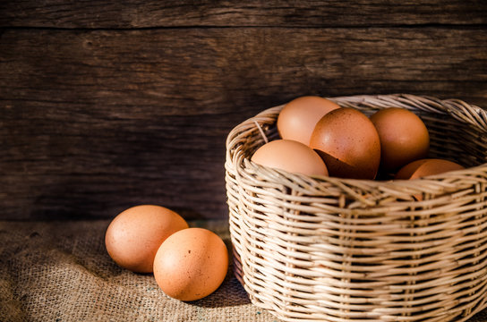 Still life eggs and basket composition