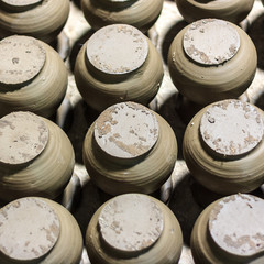 close up of group of clay pots