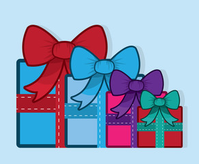 Group of gifts with bow in various colors