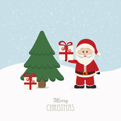santa claus hold gift snowy background