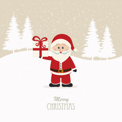 santa claus hold christmas gift snowy background