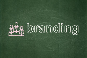 Obraz premium Advertising concept: Business Team and Branding on chalkboard